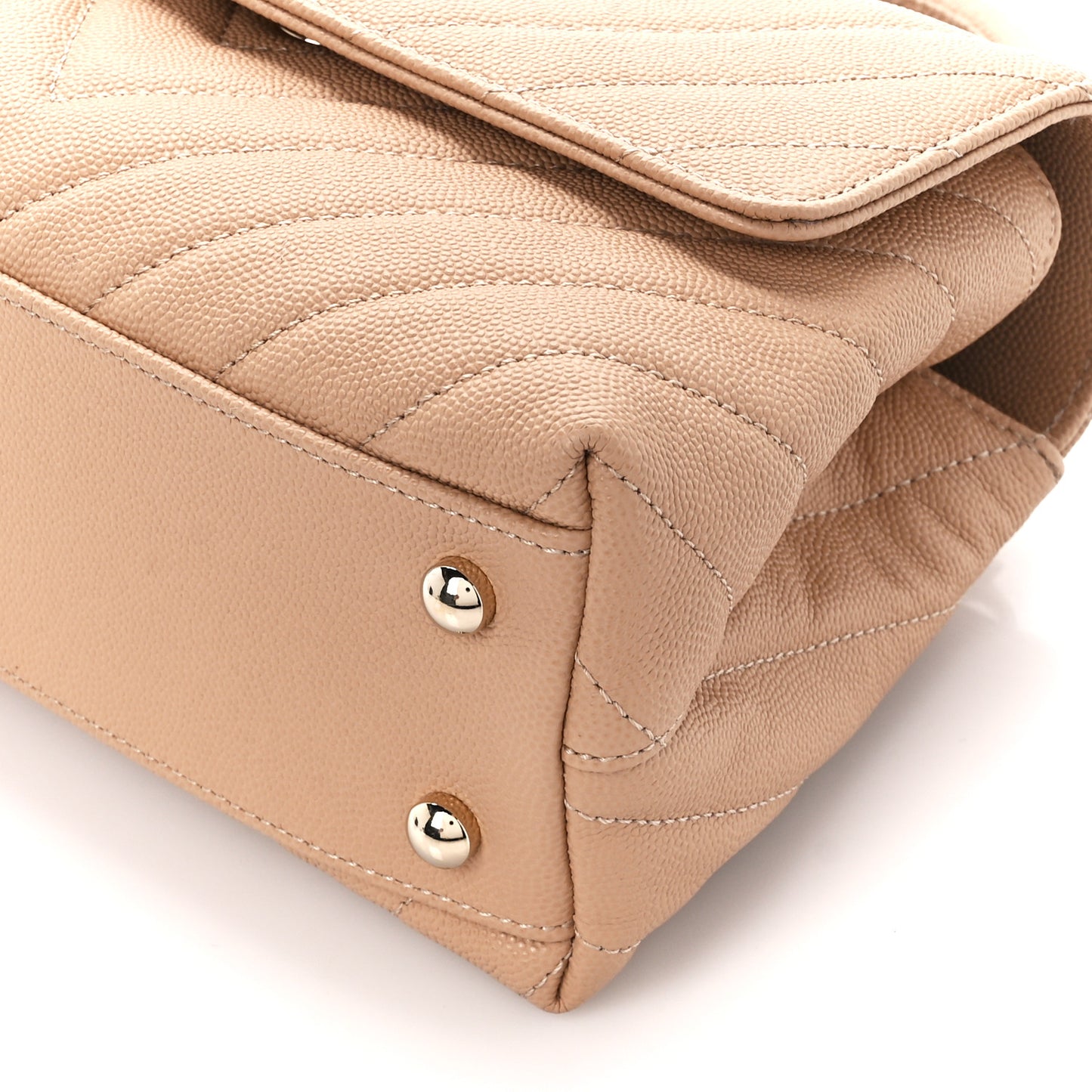 Caviar Chevron Quilted Mini Coco Handle Flap Beige