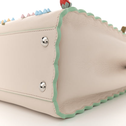 Fendi Vitello Seta Shiny Nappa Pearl Scalloped Studded Floral Embroidered Medium Peekaboo Iconic Satchel Camelia Multicolor 10 of 12