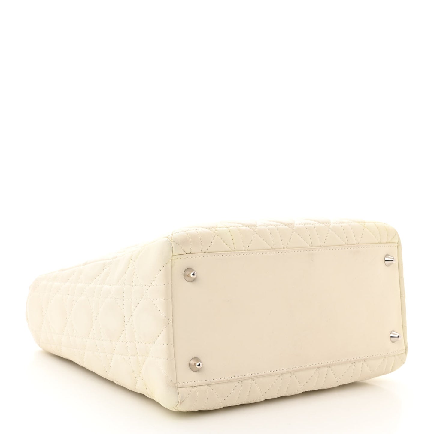 Lambskin Cannage Ruffle Trim Medium Lady Dior Off White