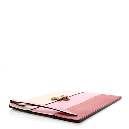 Gucci Calfskin Striped Oversized Bee Zip Pouch White Pink Red 4 of 9