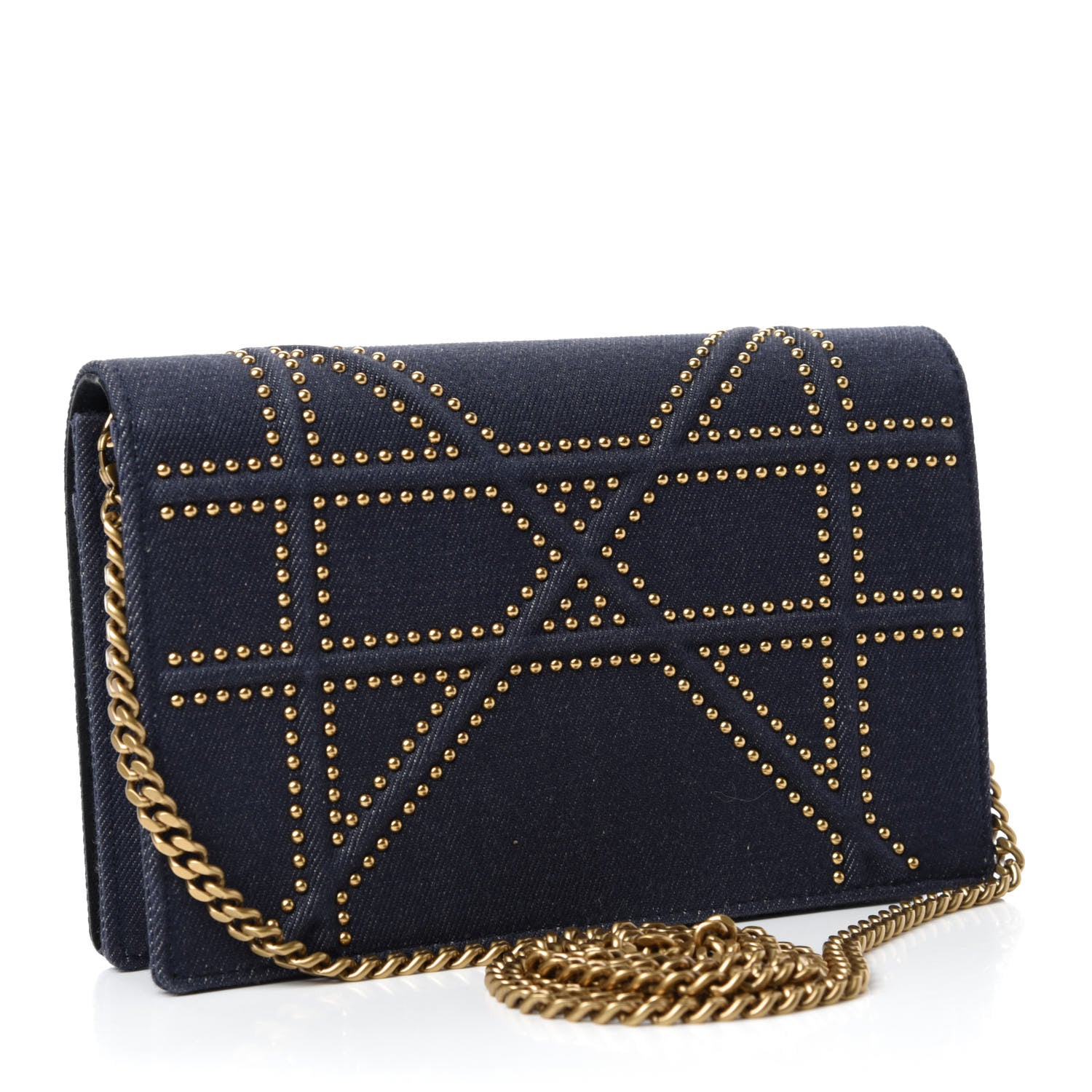 Christian Dior Denim Studded Diorama Wallet on Chain Pouch Blue 3 of 10