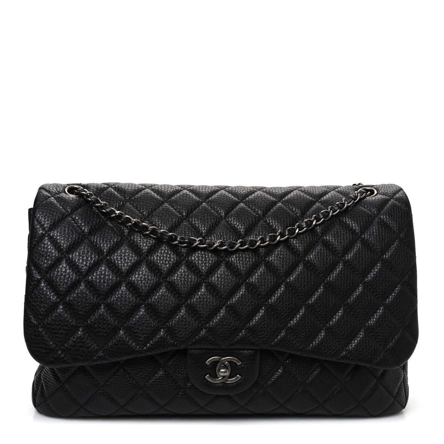 Grained Calfskin Quilted Small XXL Travel Flap Bag Black
