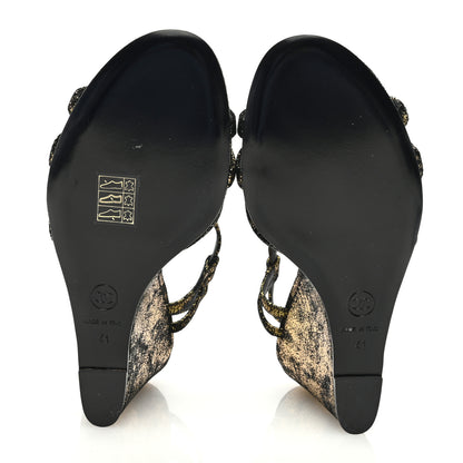 Chanel Metallic Suede CC Wedge Sandals 41 Black Gold 5 of 7