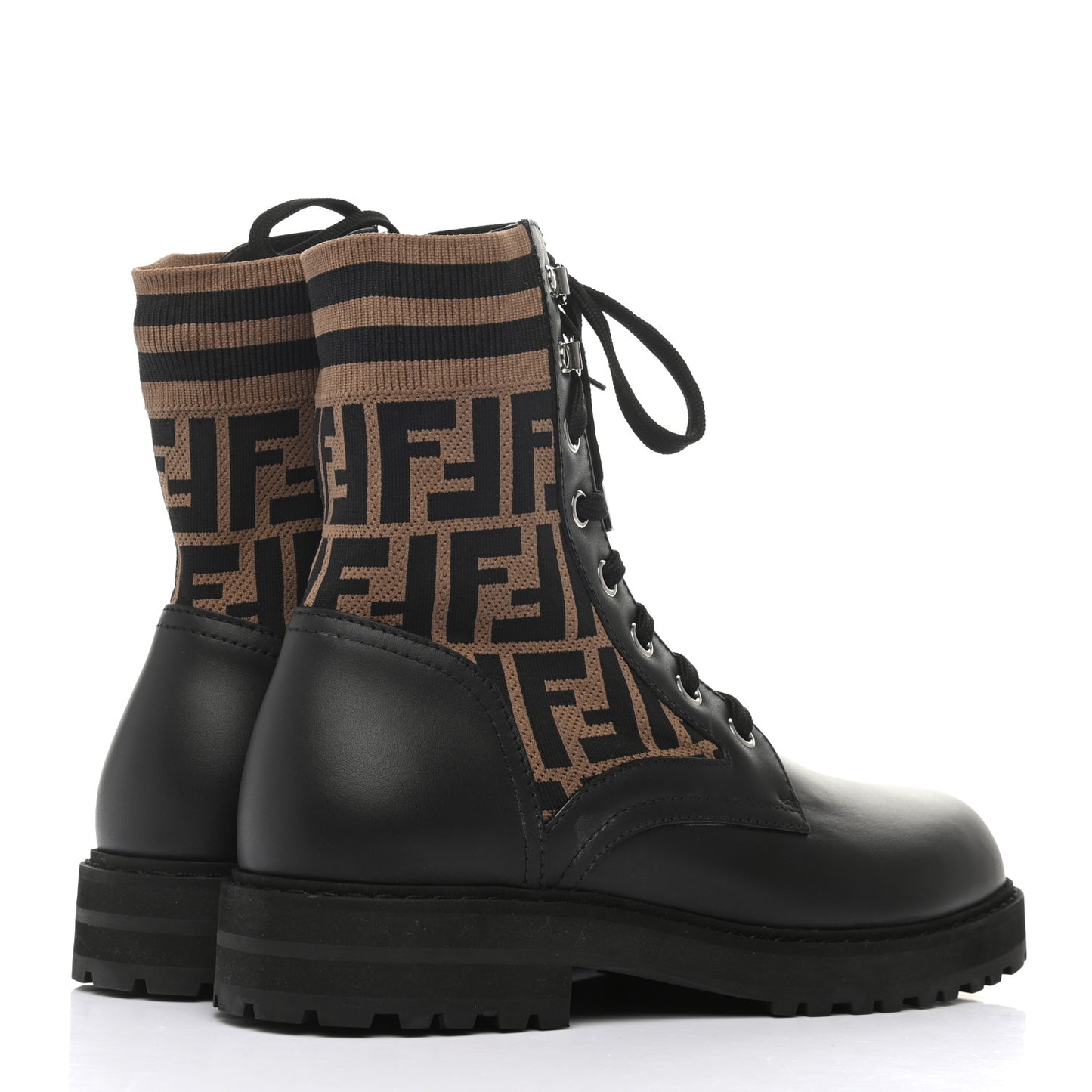 Vitello Jersey Fabric FF Mens Biker Boots 8 Black Tobacco