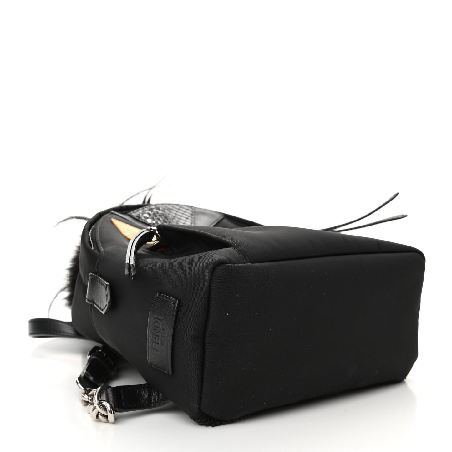 Nylon Vitello Dolce Goat Fox Fur Crocodile Monster Eyes Mini Backpack Black Sunflower