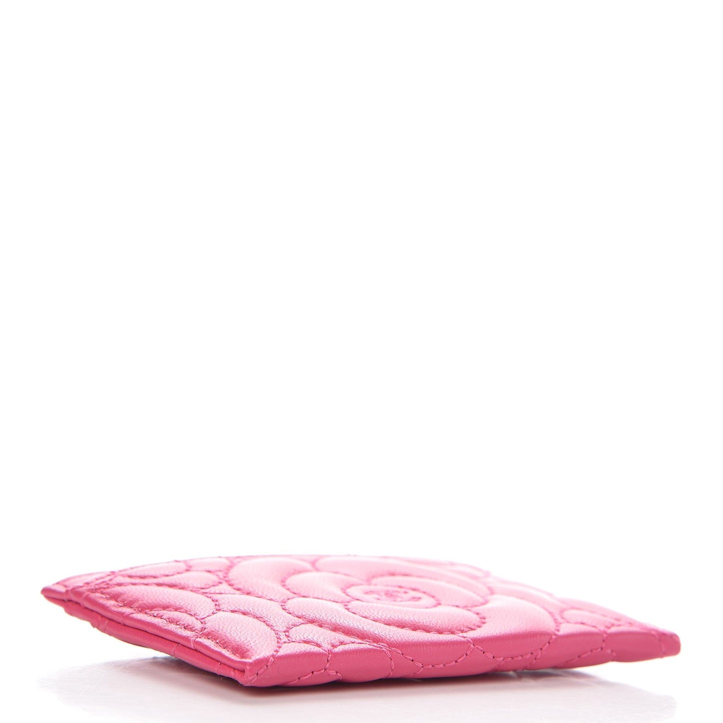 Lambskin Camellia Embossed Card Holder Fuchsia