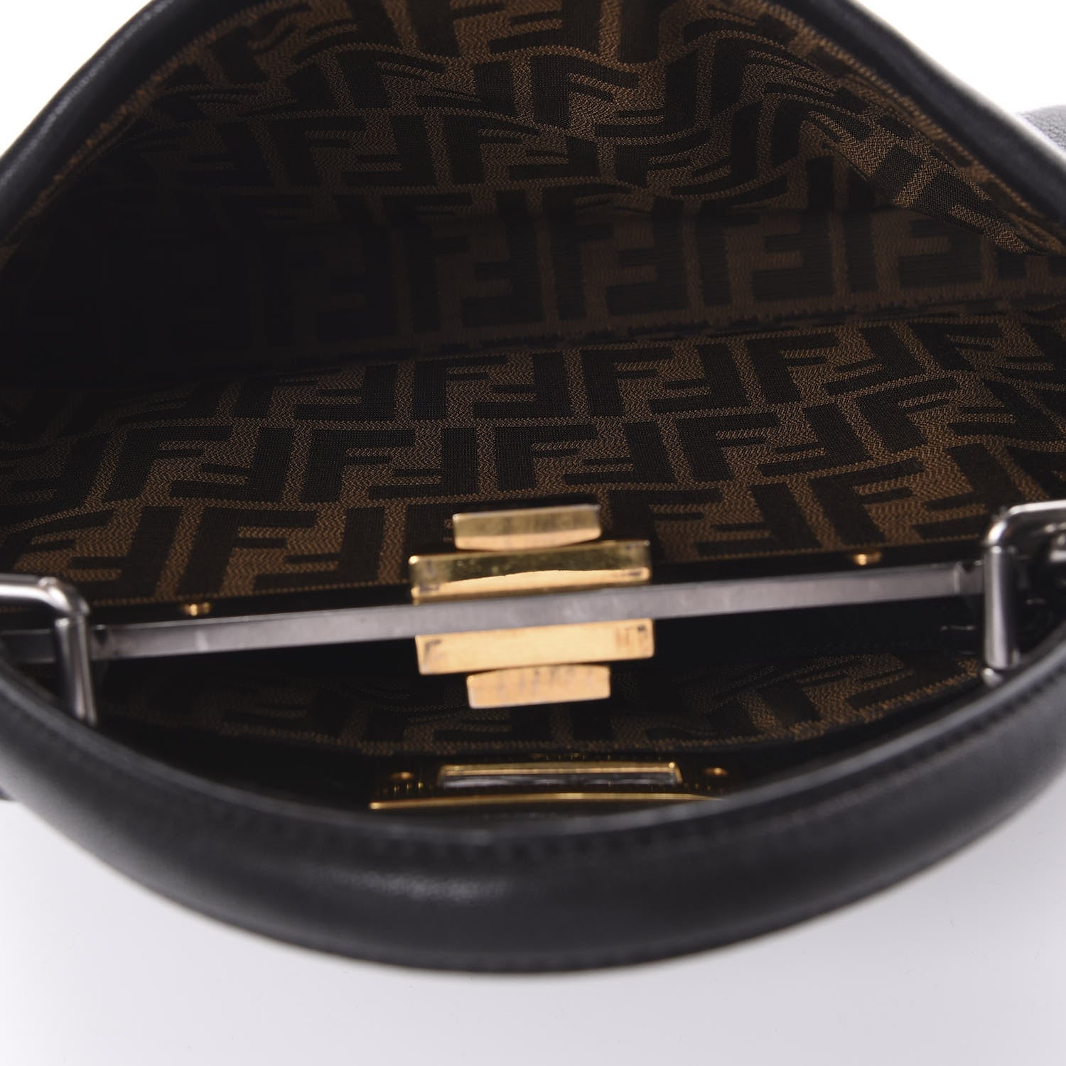 Fendi Goatskin Zucca Medium Peekaboo Iconic Satchel Black Tobacco 5 of 10