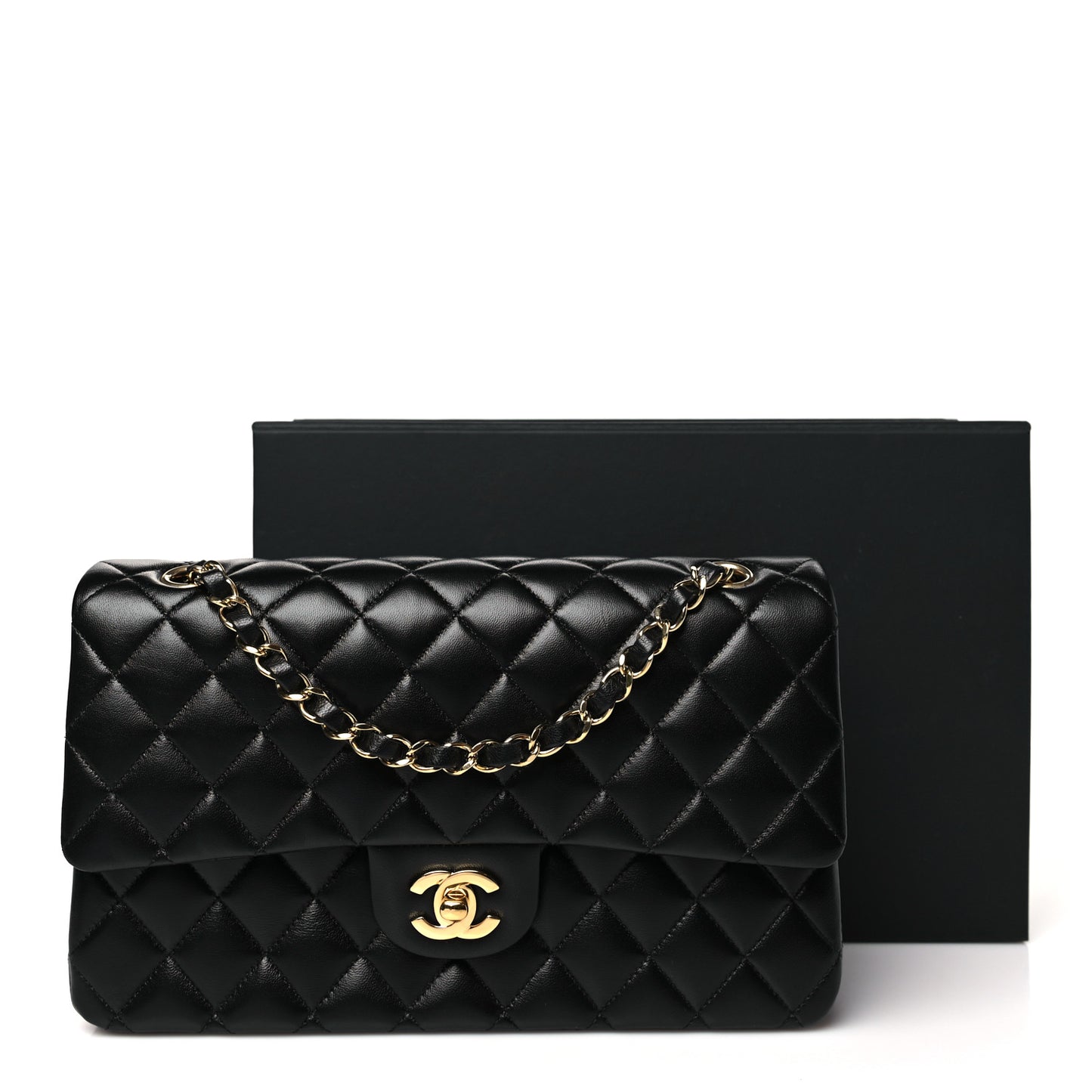 Lambskin Quilted Medium Double Flap Black