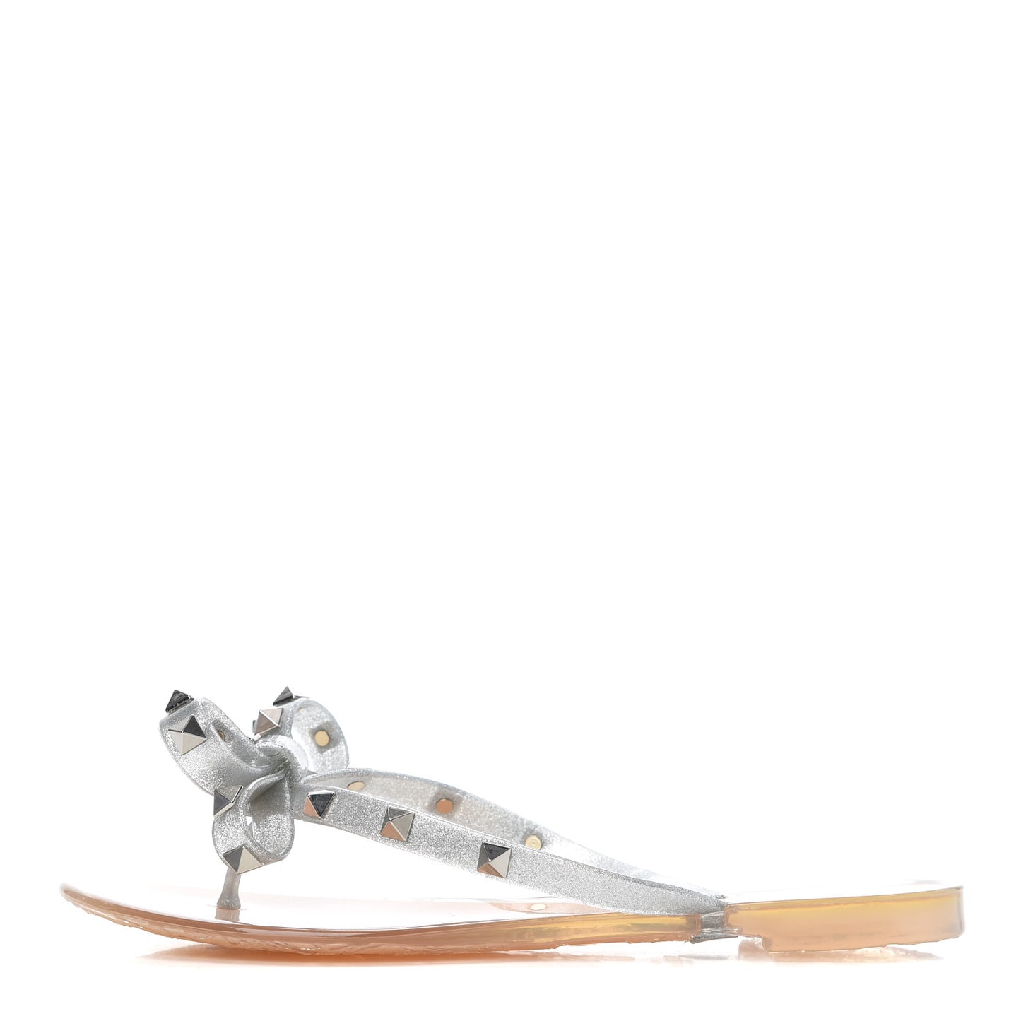 PVC Jelly Glitter Rockstud Bow Thong Sandals 36 Silver