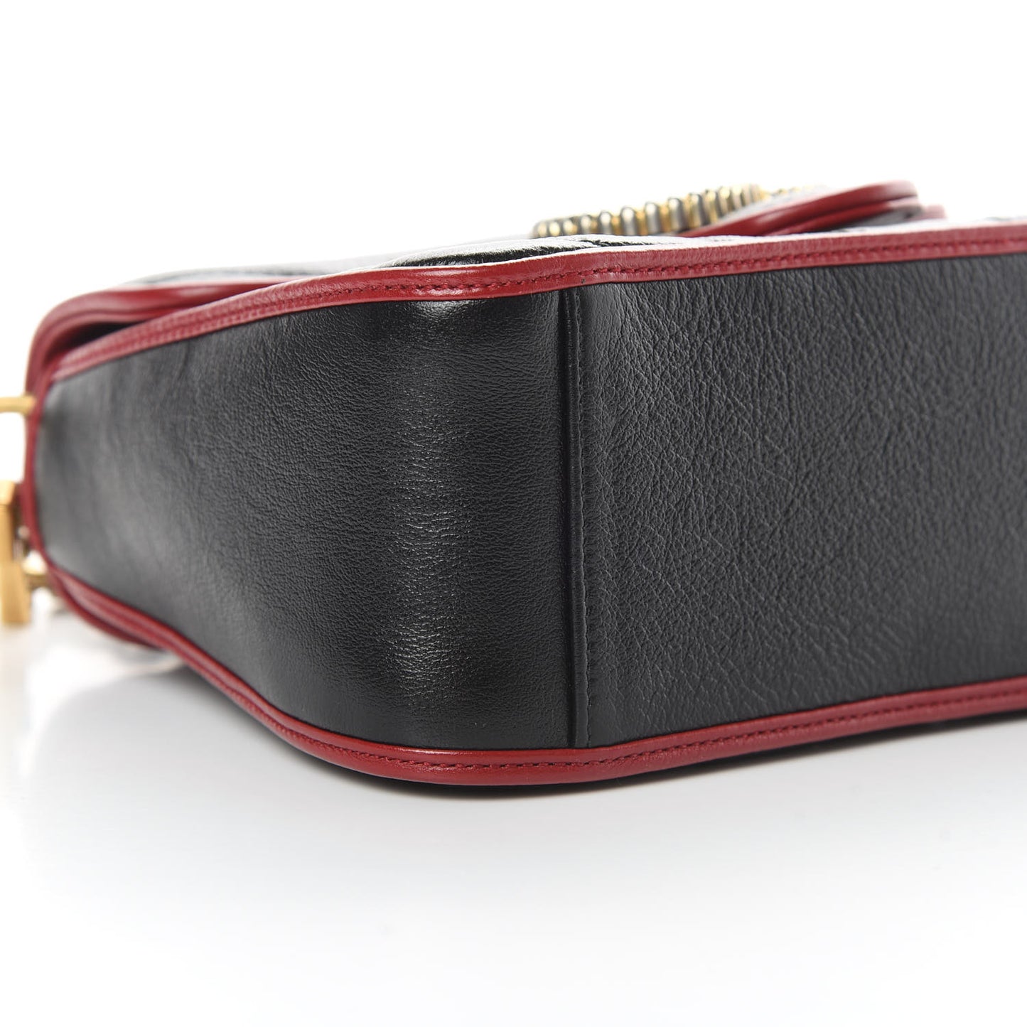 Vintage Effect Calfskin Matelasse Diagonal Mini Torchon GG Marmont Top Handle Shoulder Bag Black Romantic Cherry