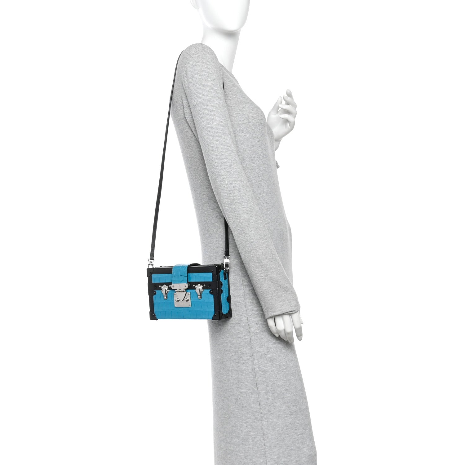 Louis Vuitton Alligator Petite Malle Blue Black 2 of 10