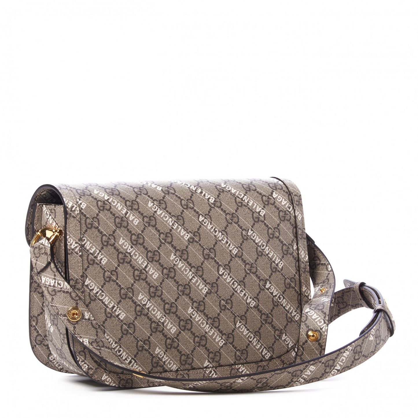 X BALENCIAGA GG Supreme Monogram Logo Print Horsebit 1955 Shoulder Bag Beige Ebony