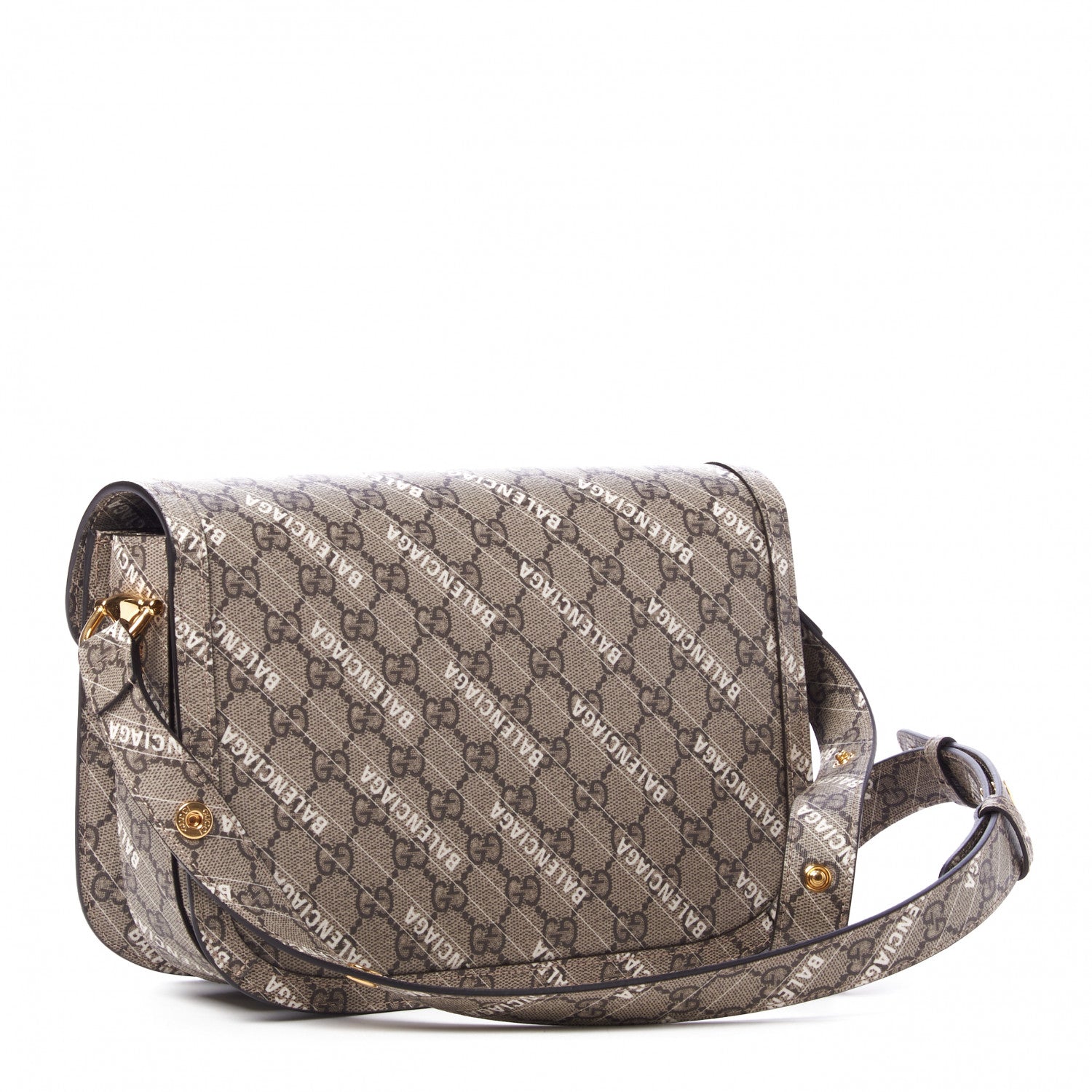 Gucci X BALENCIAGA GG Supreme Monogram Logo Print Horsebit 1955 Shoulder Bag Beige Ebony 2 of 8