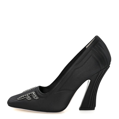 Fendi Satin Crystal Embellished FFreedom Pumps 37 Black 1 of 8
