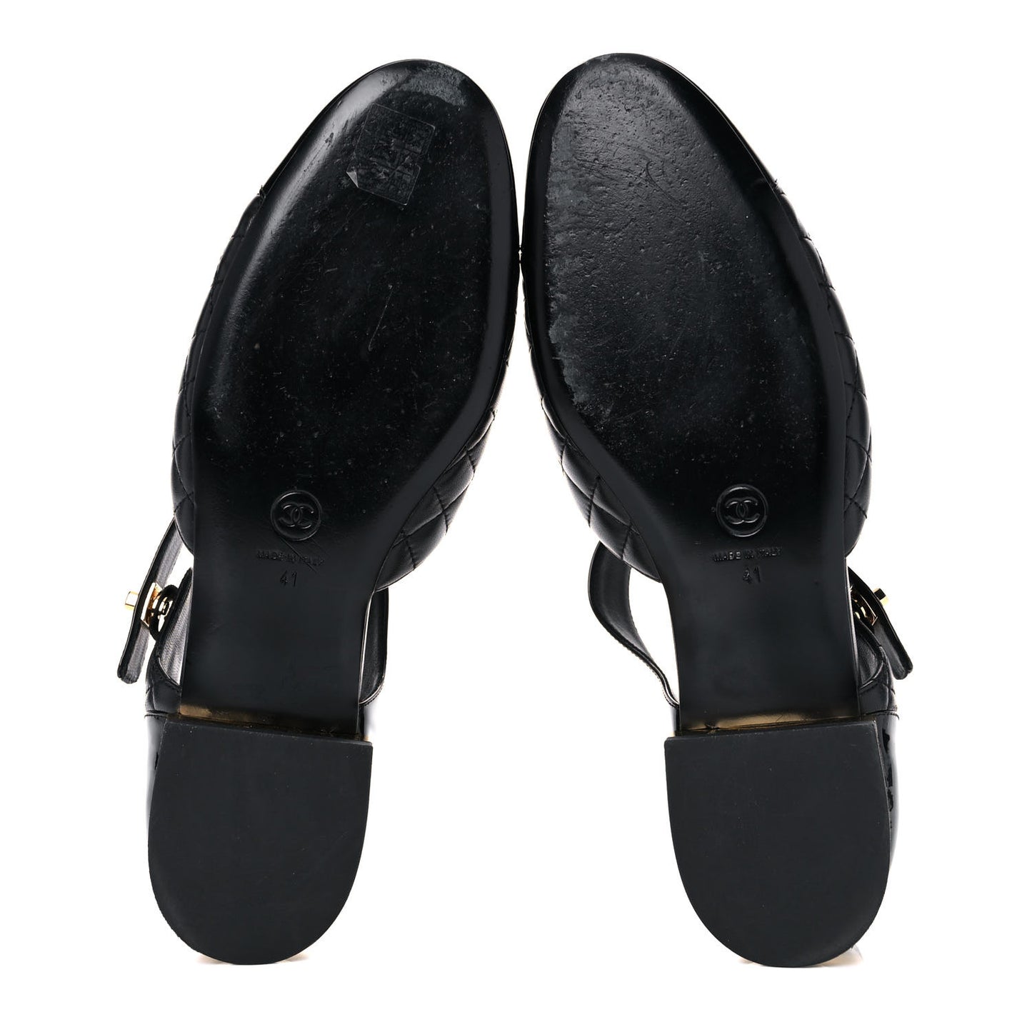 Patent Lambskin Quilted Cap Toe Ballerina Flats 41 Black
