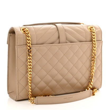 Saint Laurent Grain De Poudre Textured Mixed Matelasse Medium Triquilt Monogram Satchel Dark Beige 3 of 11