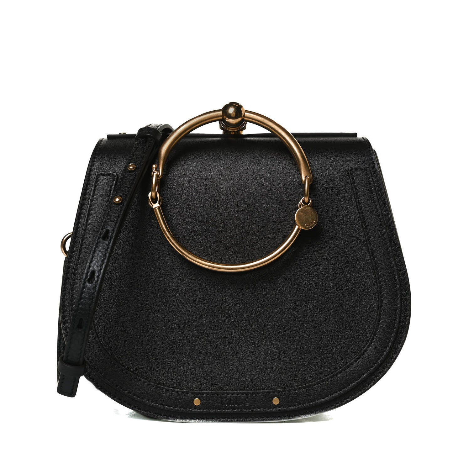 Calfskin Suede Medium Nile Bracelet Bag Black