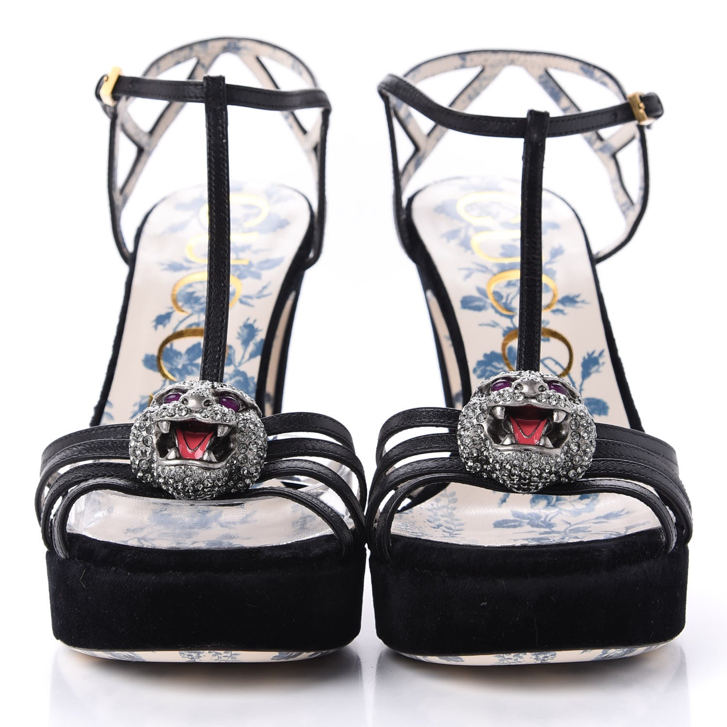 Gucci Velvet Malaga Kid Elias T-Strap Platform High Heel Sandals 36.5 Black 2 of 11