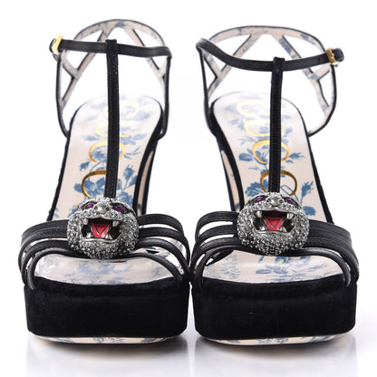 Gucci Velvet Malaga Kid Elias T-Strap Platform High Heel Sandals 36.5 Black 2 of 11