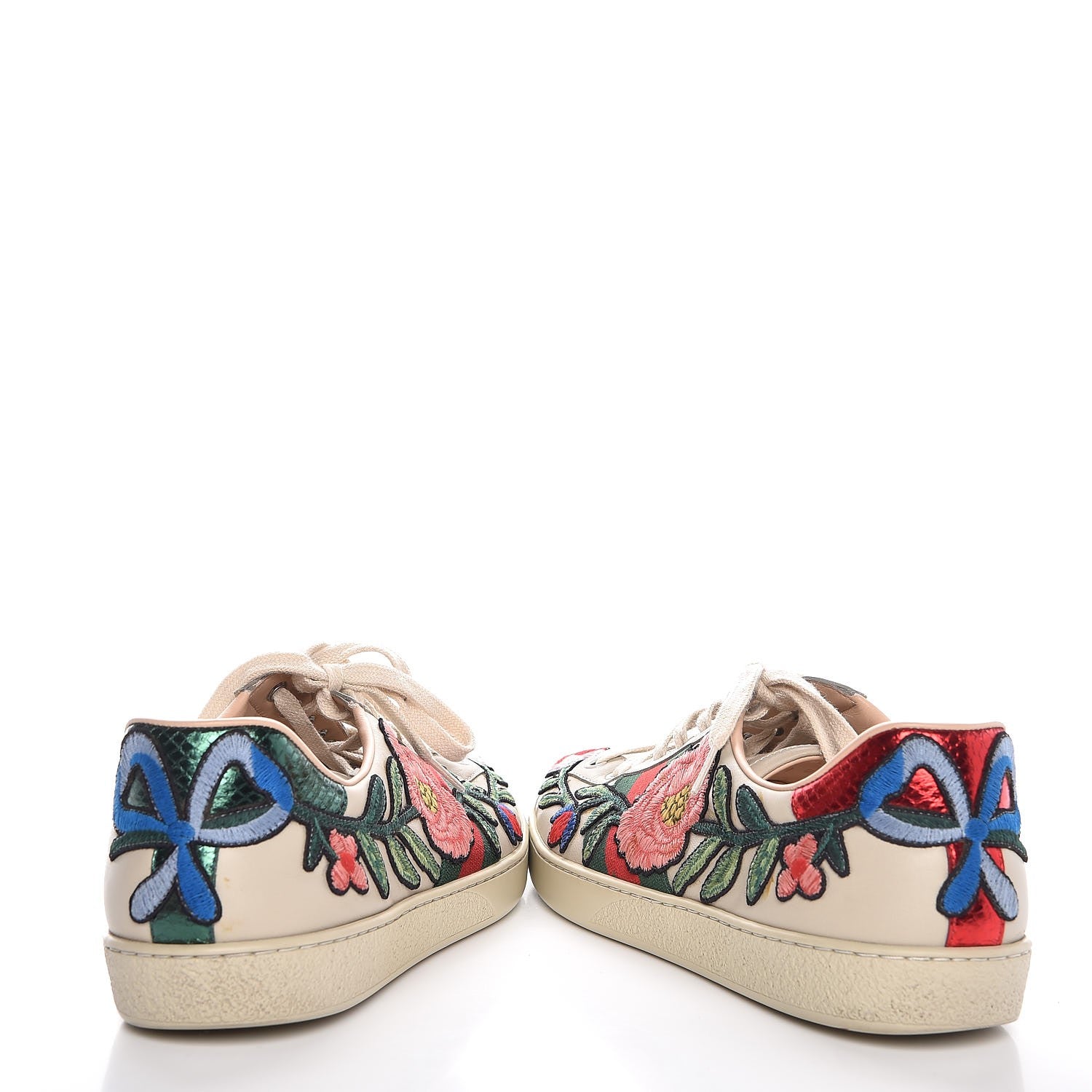 Gucci Calfskin Web Floral Embroidered Mens Ace Sneakers 9 Off White 6 of 10