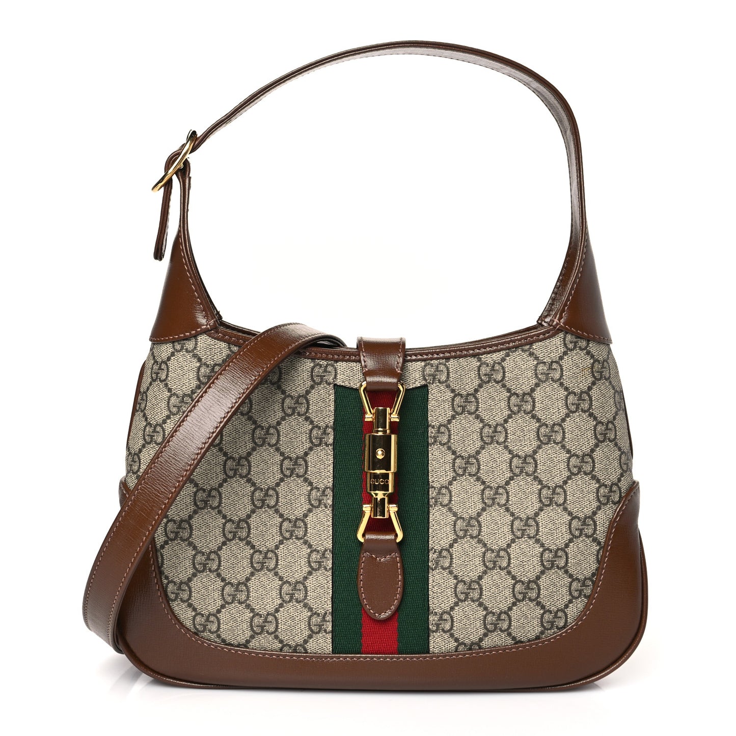 GG Supreme Monogram Azalea Calfskin Web Small Jackie 1961 Hobo Beige Ebony Brown Sugar