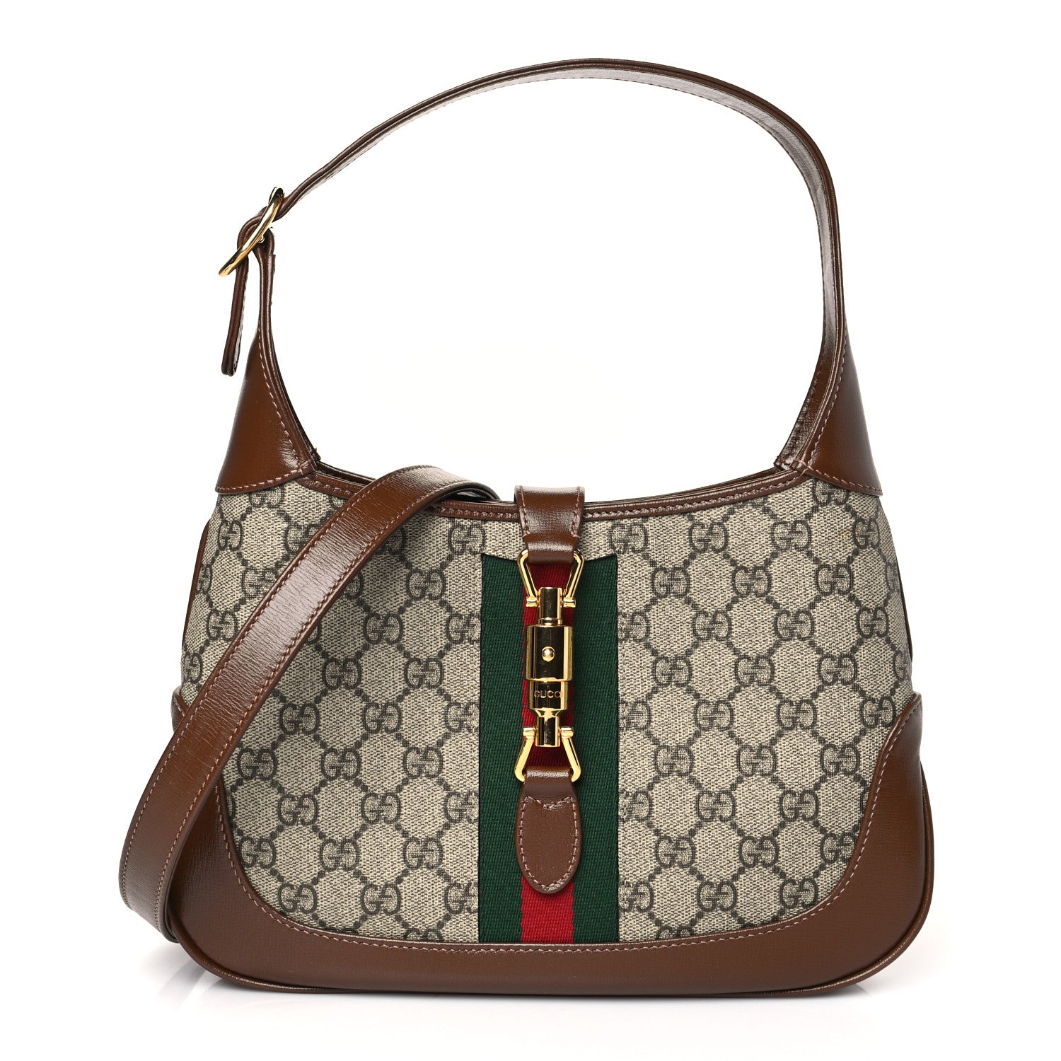 Gucci GG Supreme Monogram Azalea Calfskin Web Small Jackie 1961 Hobo Beige Ebony Brown Sugar 1 of 9