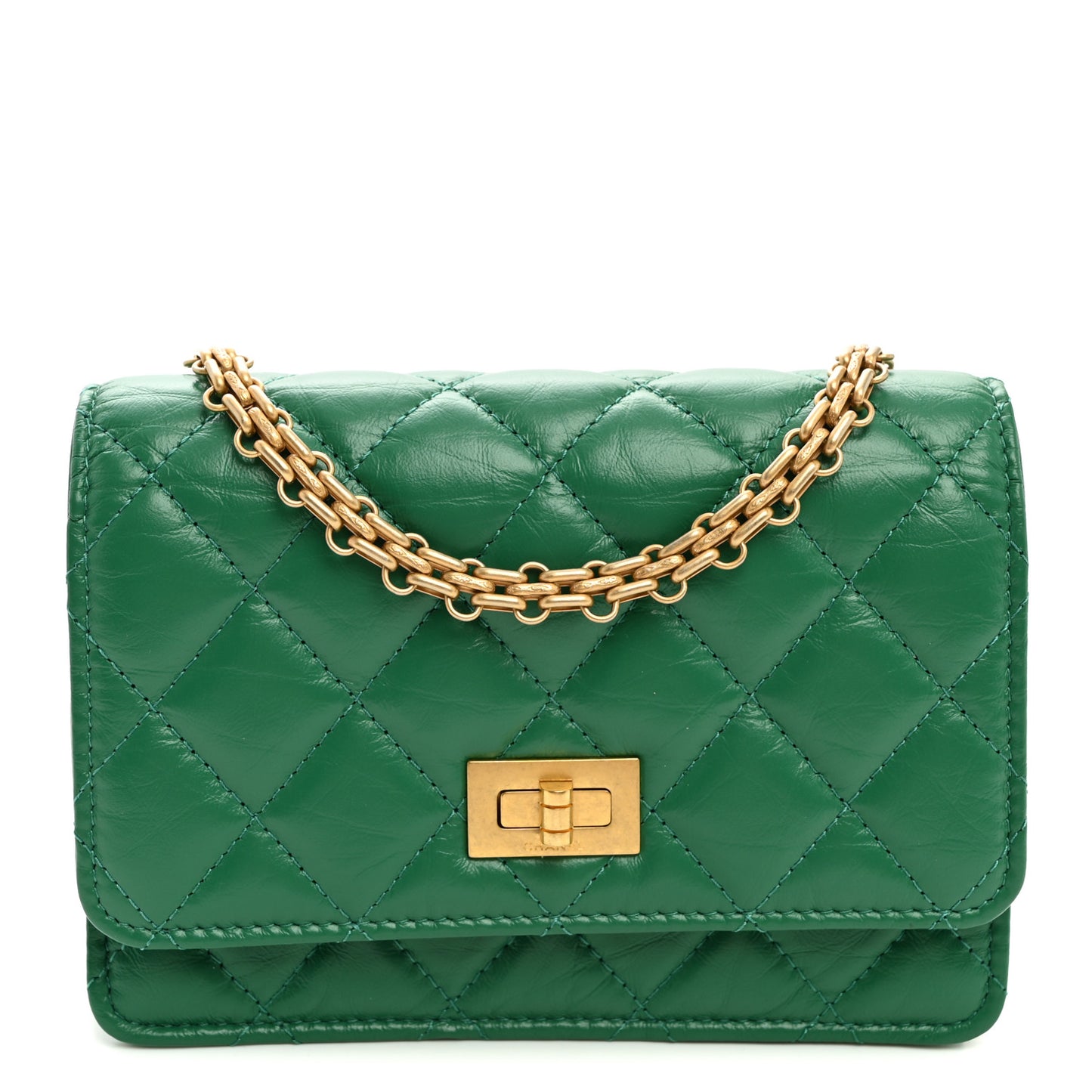 Aged Calfskin Quilted Mini Reissue Wallet On Chain WOC Green
