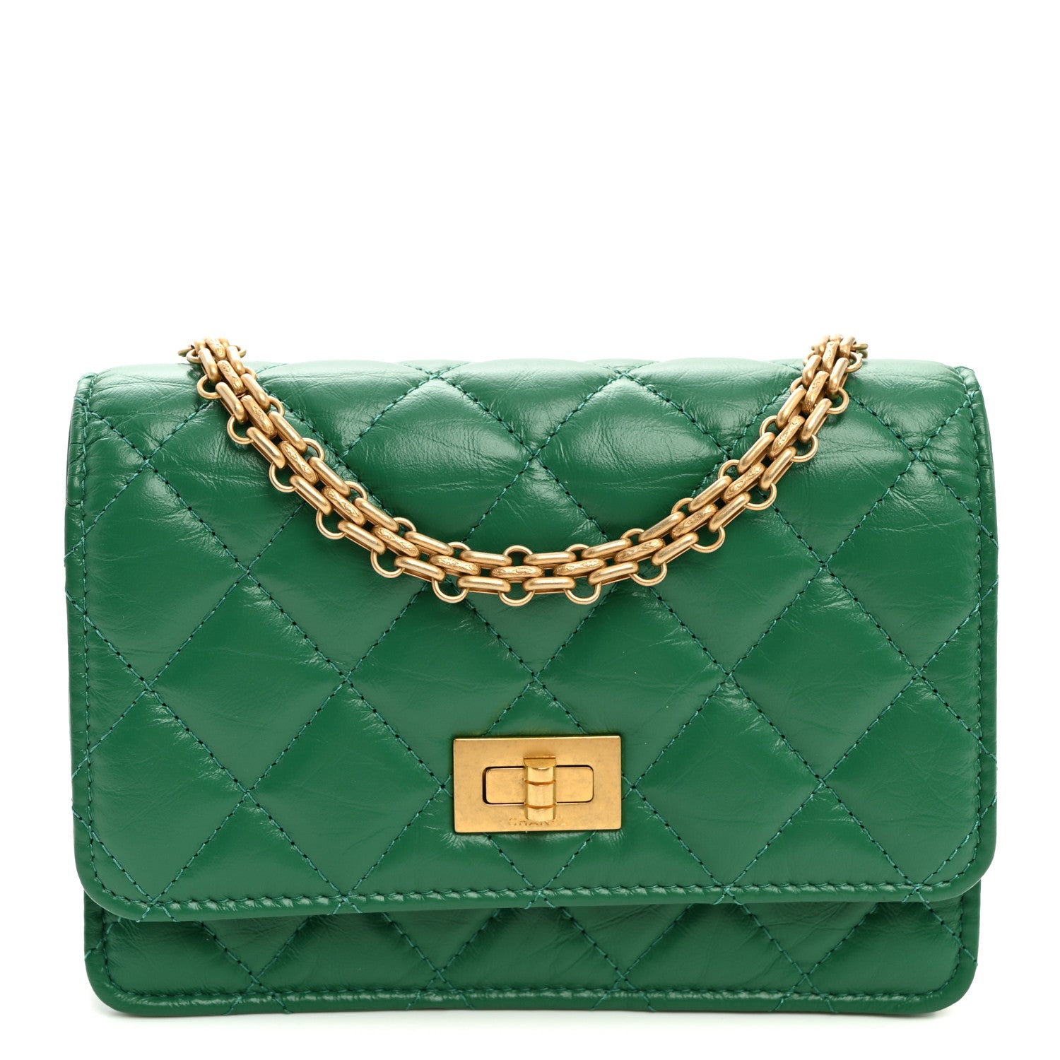Chanel Aged Calfskin Quilted Mini Reissue Wallet On Chain WOC Green 1 of 11