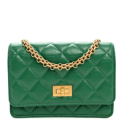 Chanel Aged Calfskin Quilted Mini Reissue Wallet On Chain WOC Green 1 of 11