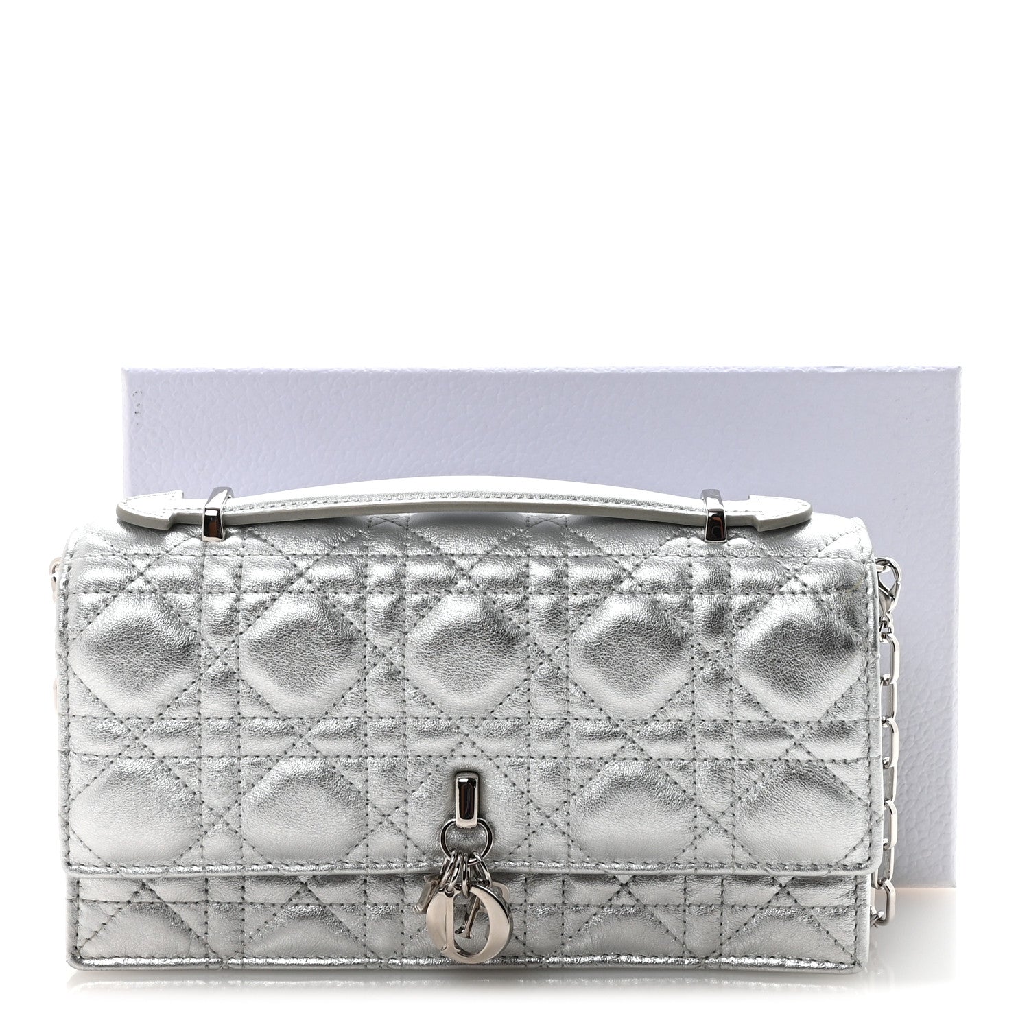 Christian Dior Metallic Lambskin Cannage Mini My Dior Top Handle