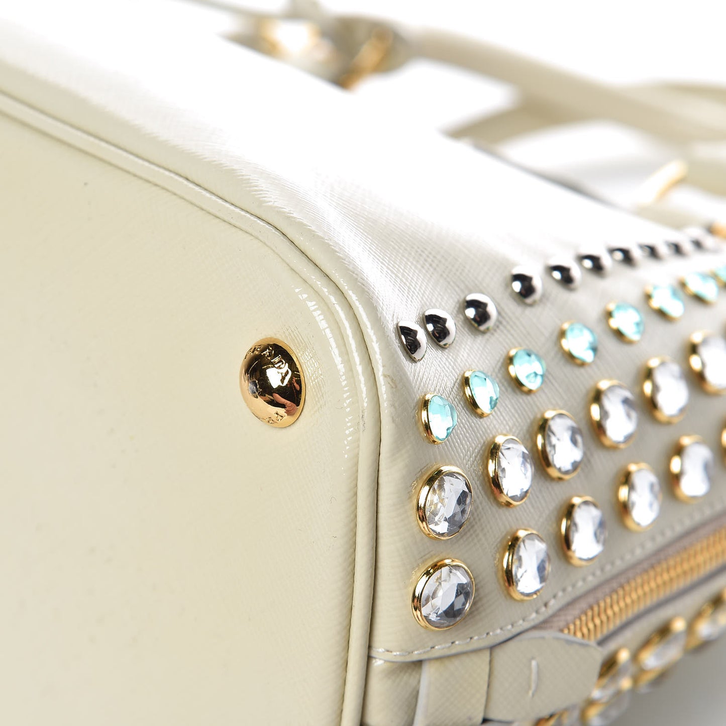 Saffiano Vernice Crystal Pyramid Bag Talco
