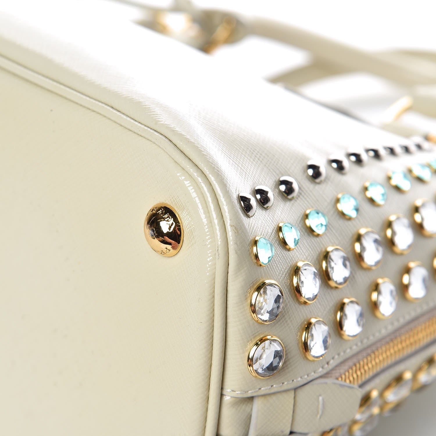 Prada Saffiano Vernice Crystal Pyramid Bag Talco 15 of 17