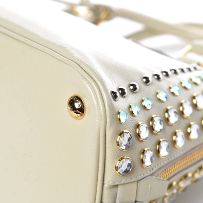 Prada Saffiano Vernice Crystal Pyramid Bag Talco 15 of 17