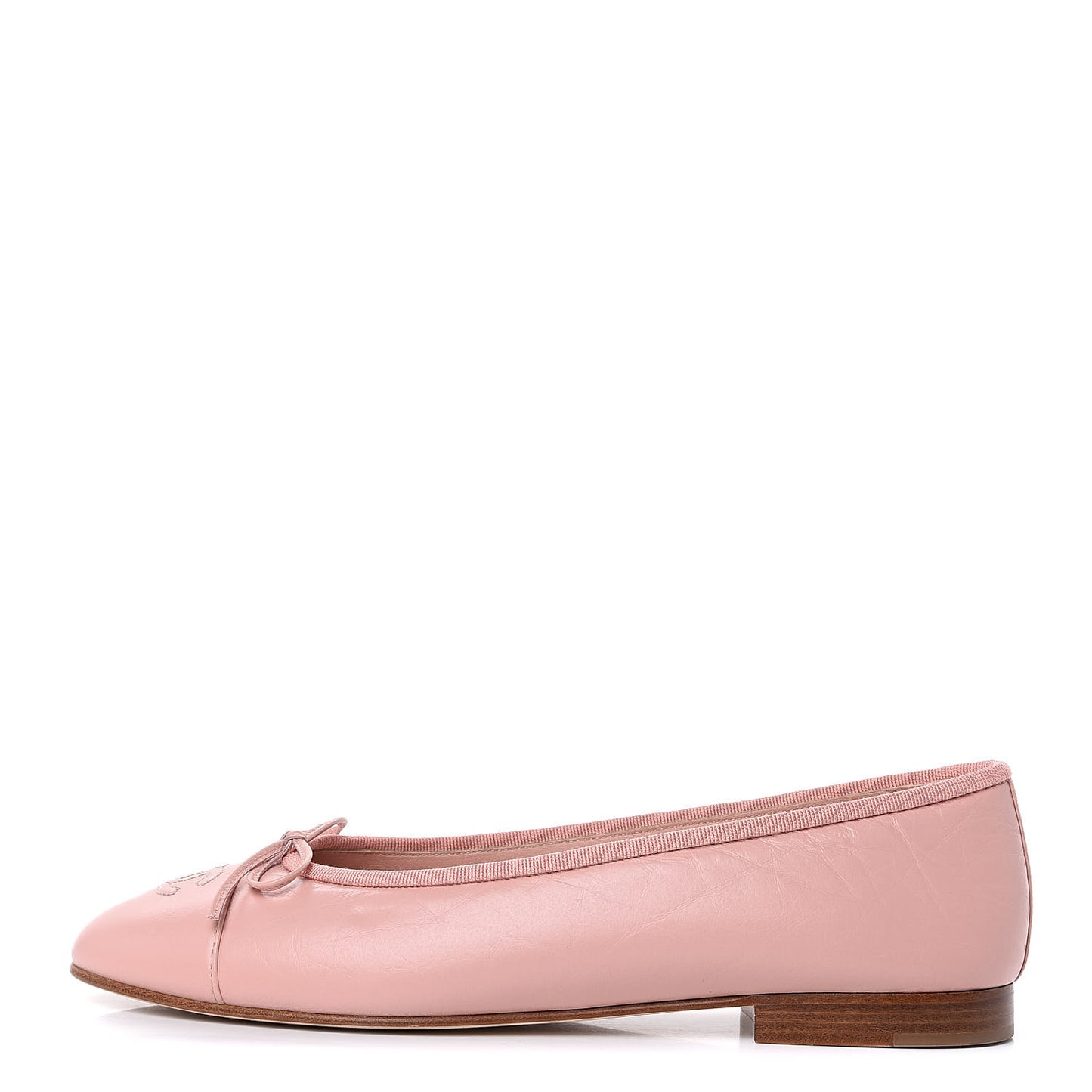 Crumpled Calfskin Cap Toe CC Ballerina Flats 40 Powder Pink