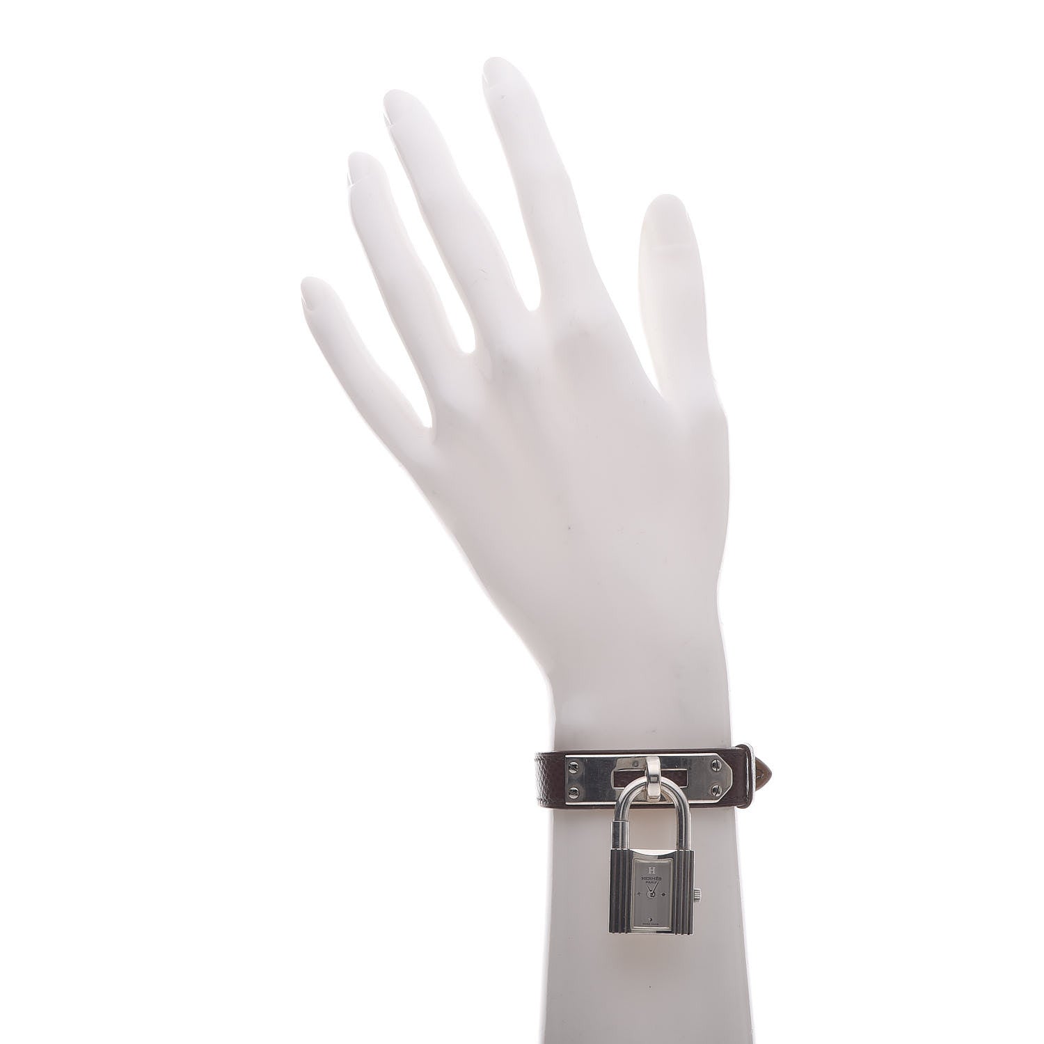 Hermes Sterling Silver Courchevel 20mm Kelly Cadena Quartz Watch Chocolate 2 of 12
