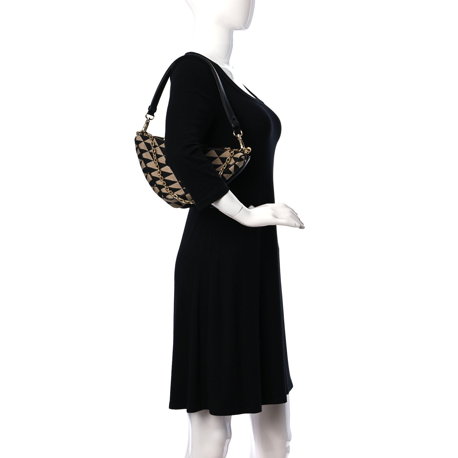 Prada Jacquard Calfskin Triangolo Symbole Embroidered Mini Triangle Double Bag Black Corda 2 of 11