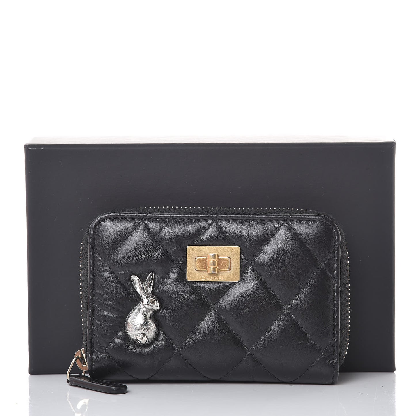 Aged Calfskin Quilted Lucky Charms Reissue Zip Coin Purse Black