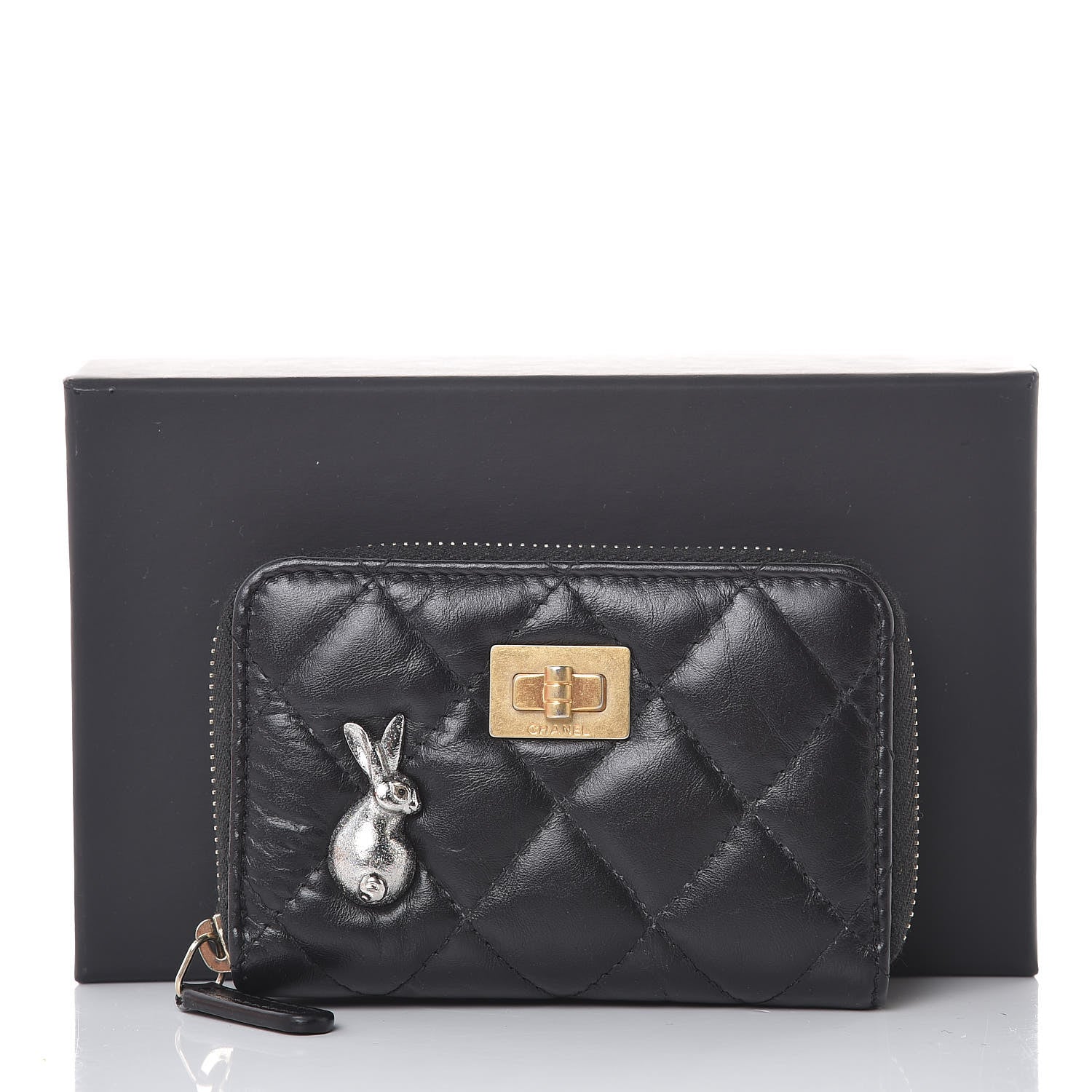 Chanel Aged Calfskin Quilted Lucky Charms Reissue Zip Coin Purse Black 8 of 8