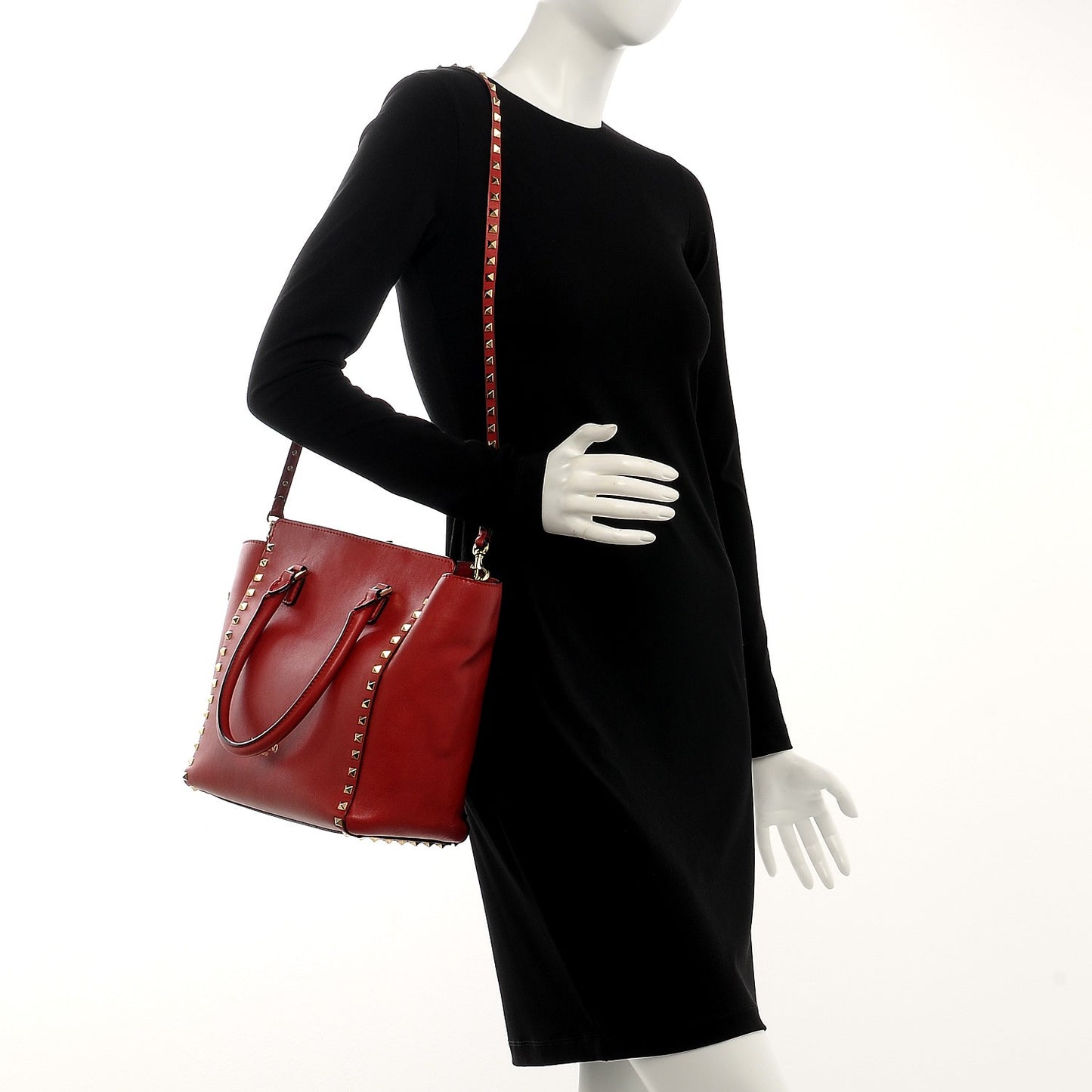 Vitello Rockstud Double Handle Tote Rosso Valentino