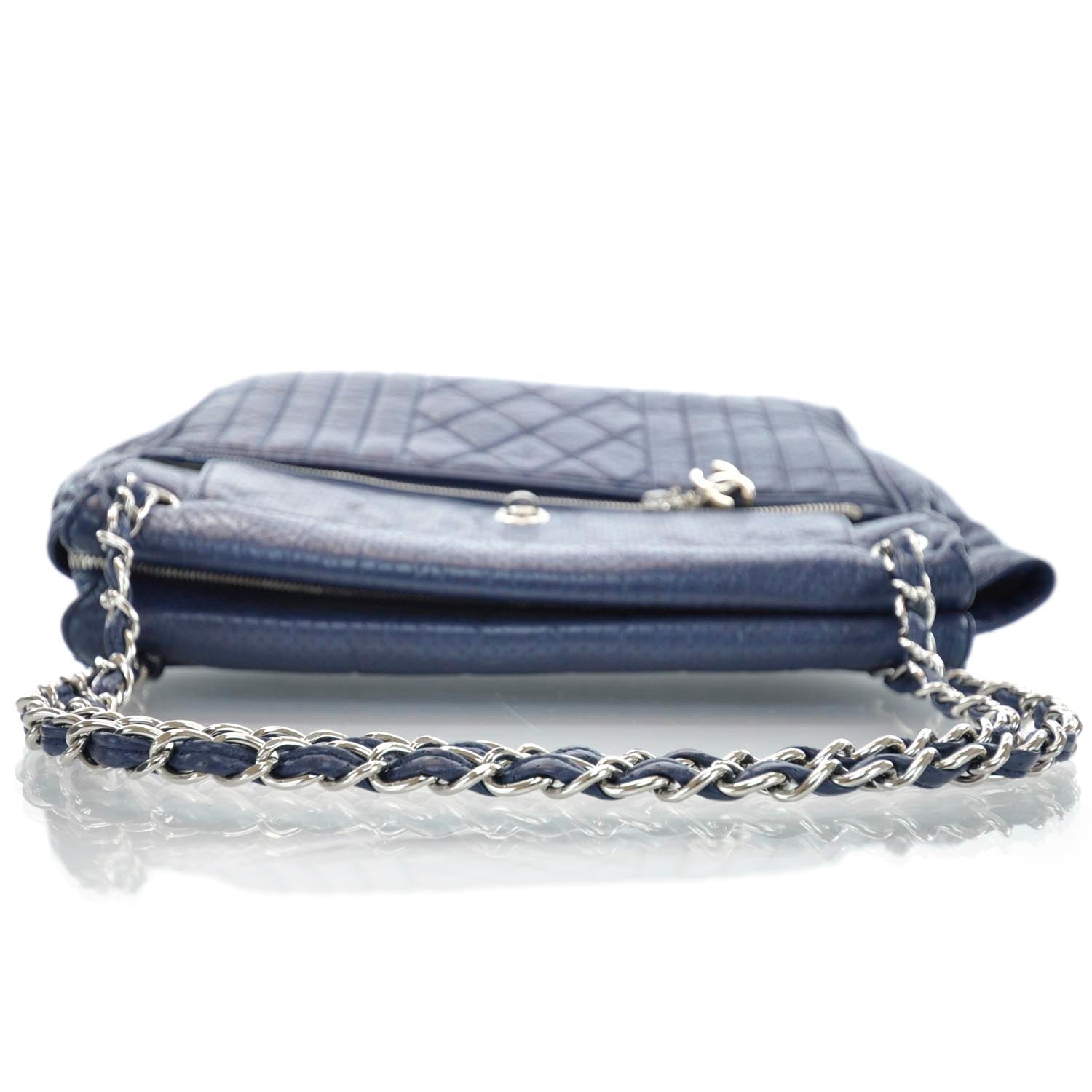 Chanel Aged Calfskin Perforated Tote Navy 5 of 10