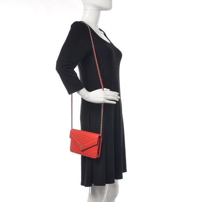 Chanel Caviar Chevron Quilted Statement Wallet On Chain WOC Red 2 of 11