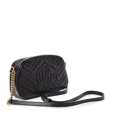 Gucci Calfskin Matelasse Small GG Marmont Chain Shoulder Bag Black 3 of 10