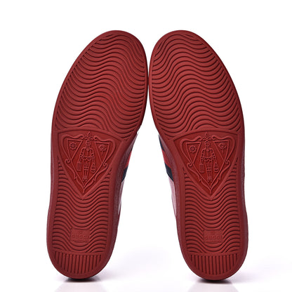 Gucci Miro Soft Calfskin Laminated Ayers Web Bee Embroidered Mens Ace Sneakers 12.5 Hibiscus Red Red Flame Notte 5 of 11