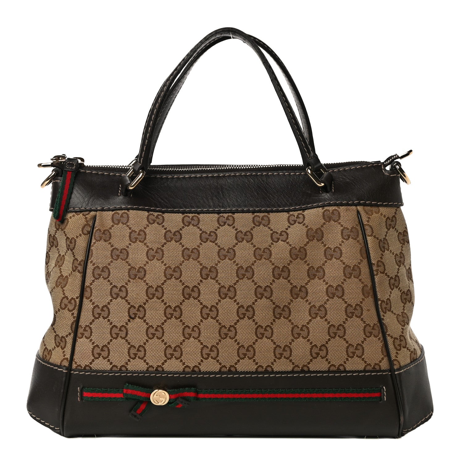 Gucci Monogram Web Mayfair Top Handle Satchel Dark Brown 1 of 14
