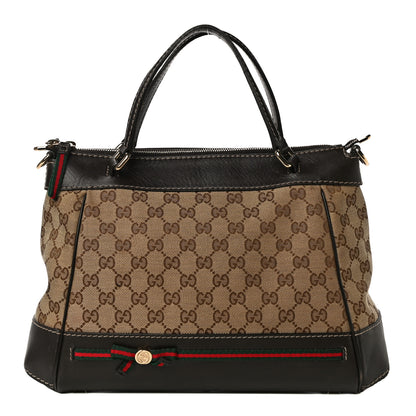 Gucci Monogram Web Mayfair Top Handle Satchel Dark Brown 1 of 14
