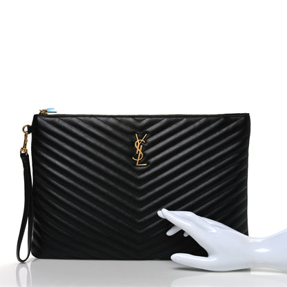 Saint Laurent Calfskin Matelasse Monogram Cassandre Tablet Pouch Black 2 of 7