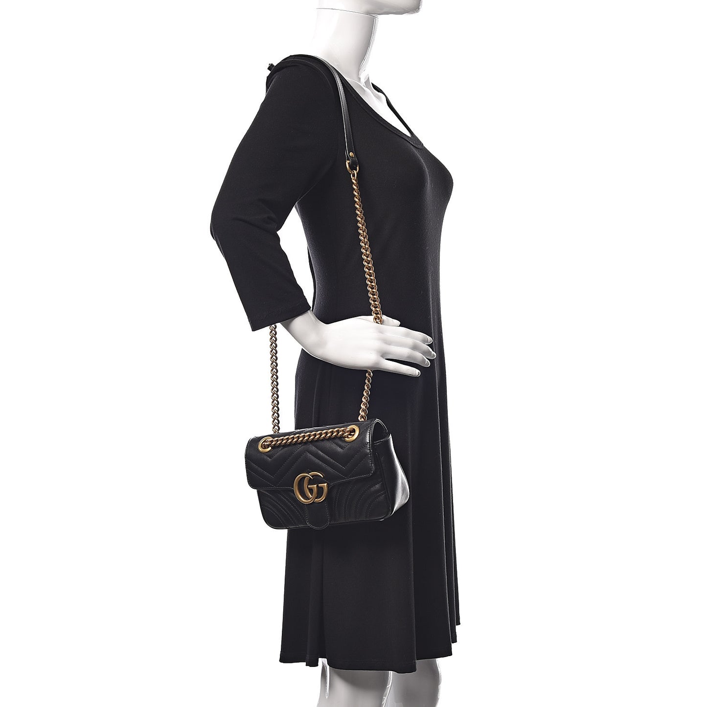 Calfskin Matelasse Mini GG Marmont Shoulder Bag Black