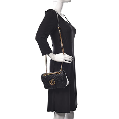 Gucci Calfskin Matelasse Mini GG Marmont Shoulder Bag Black 2 of 13