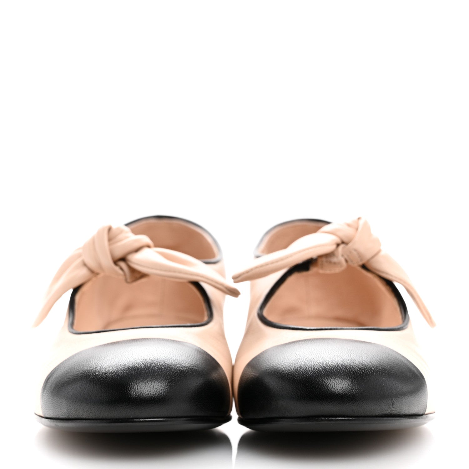 Chanel Lambskin Bow Mary Jane Flats 38 Beige Black 3 of 10