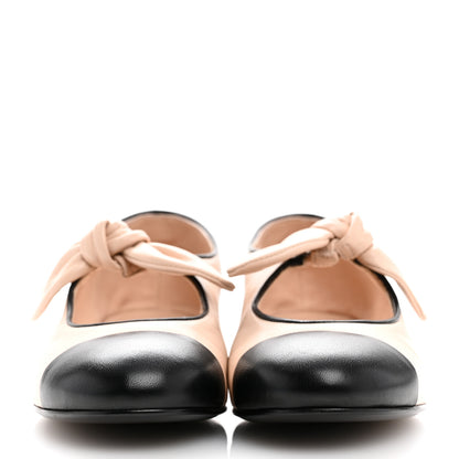 Chanel Lambskin Bow Mary Jane Flats 38 Beige Black 3 of 10